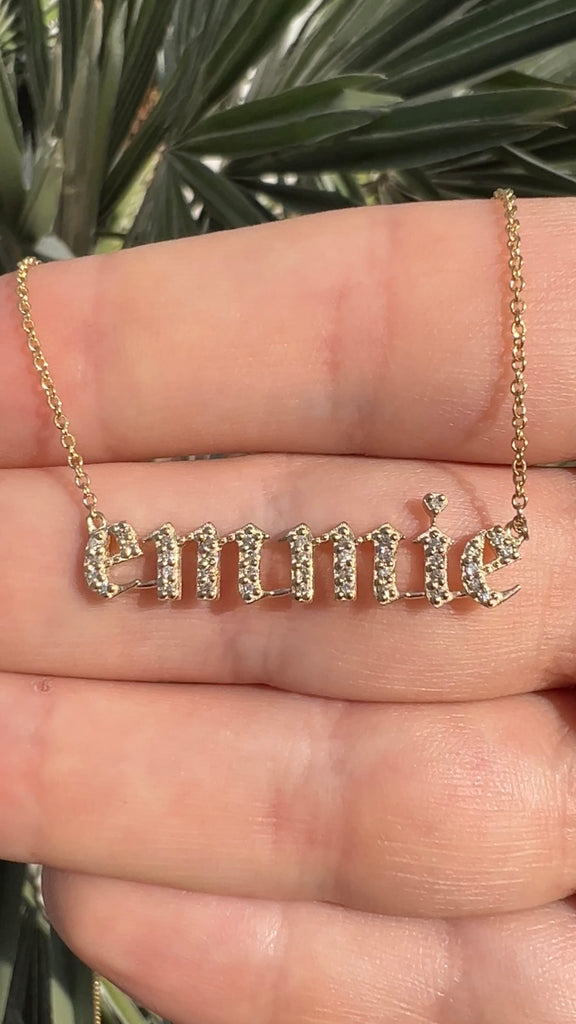 Custom Diamond Old English Name Plate Necklace