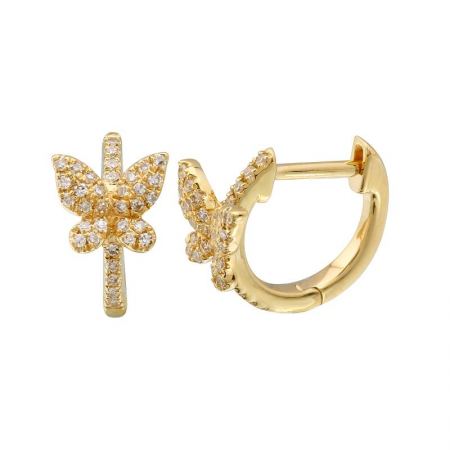Diamond Butterfly Huggie Earrings Yellow Gold