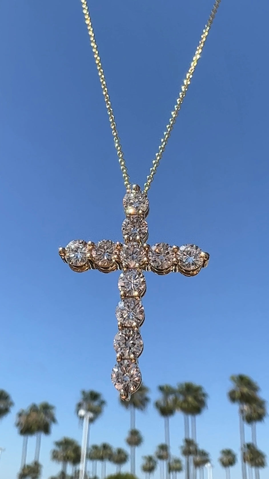 3.00ct Prong Set Round Brilliant Diamond Cross Necklace 16 Inches / 14K Rose Gold