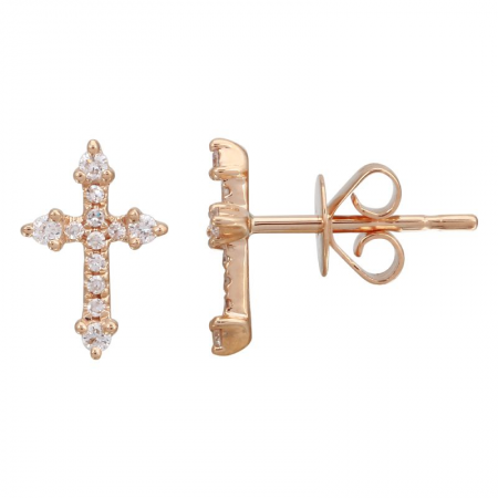 Diamond Cross Earrings Studs Rose Gold