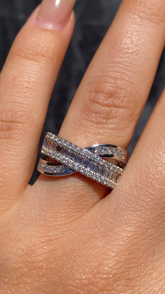 Diamond Crossover Ring - Baguette & Round