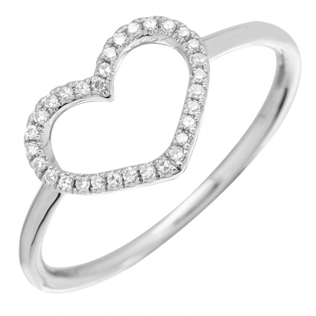 Diamond Heart Outline Ring White Gold