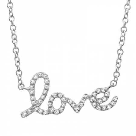 Diamond Love Script Necklace White Gold