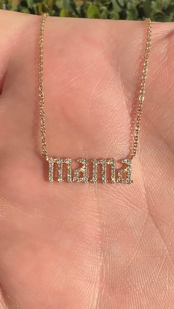 Diamond Old English Font Mama Necklace