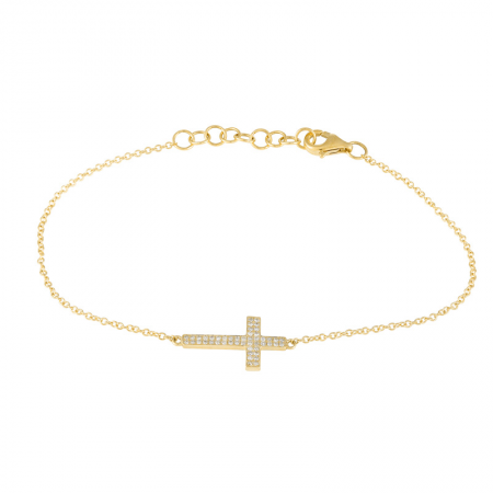 Diamond Sideways Cross Bracelet (Single Strand) Yellow Gold