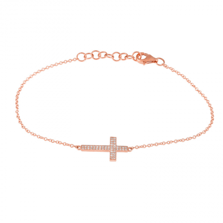 Diamond Sideways Cross Bracelet (Single Strand) Rose Gold