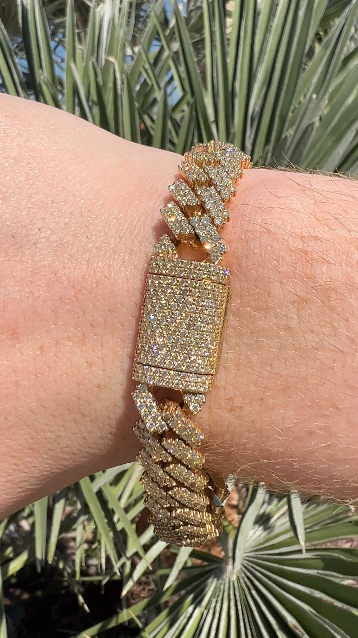 12mm Diamond Cuban Bracelet 14k White Gold Vermeil