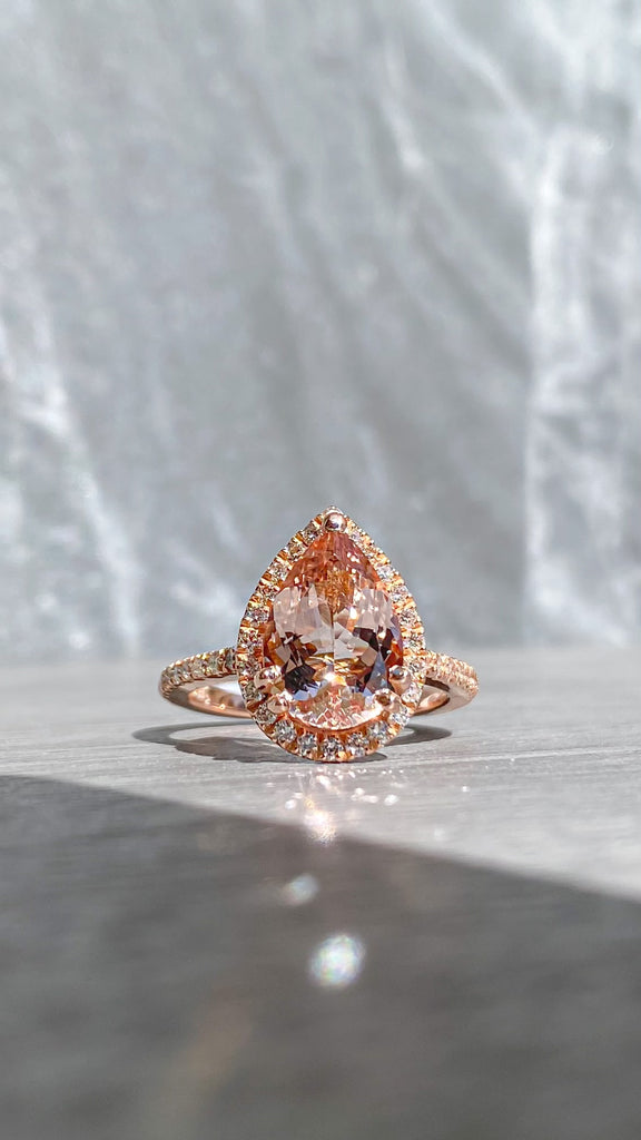 Morganite Ring with Halo Diamonds