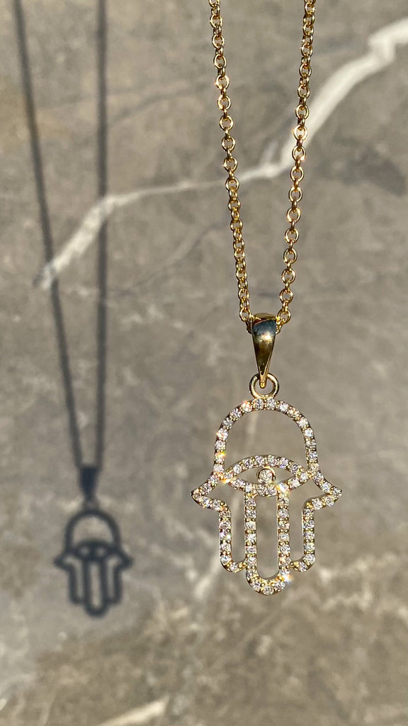 14K Gold Diamond Hamsa Pendant