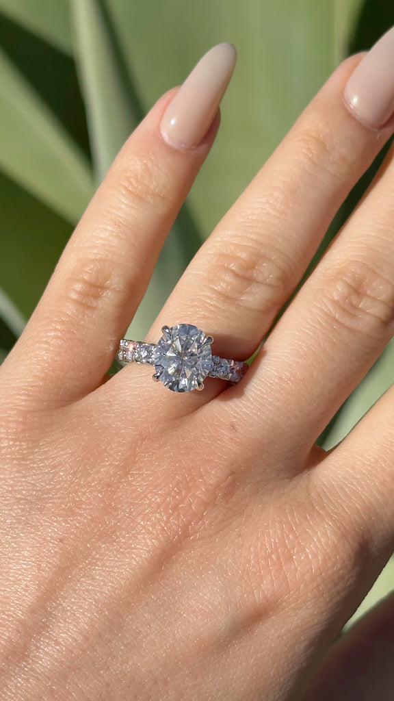 The Olivia Ring / 3 Carat Oval Hidden Halo Diamond U Prong Engagement Ring
