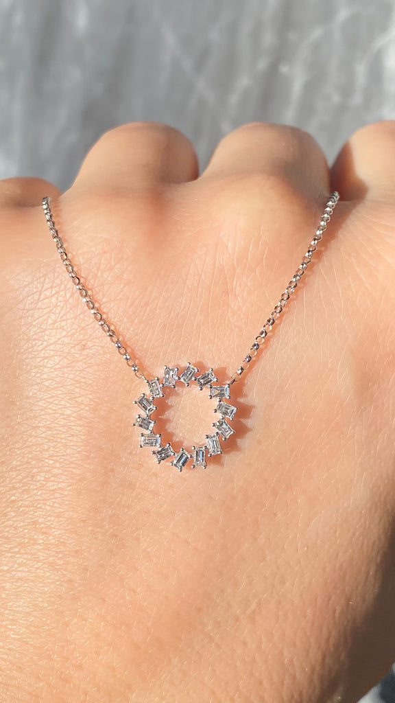 Circle Diamond Baguette Necklace
