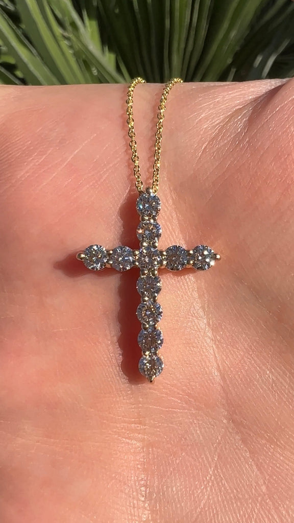 Round Brilliant Diamond Tiffany Cross Necklace 1.50CT 11 Round Diamond