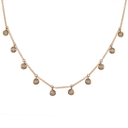 Round Brilliant Diamond Bezel Layering Necklace Rose Gold