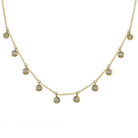 Round Brilliant Diamond Bezel Layering Necklace Yellow Gold