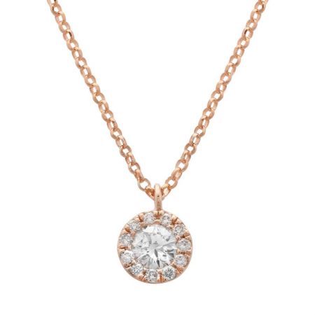 Round Halo Diamond Necklace Rose Gold