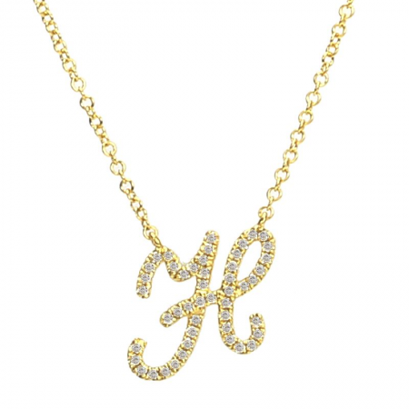 Script Diamond Initial Necklace White Gold Letter Pendant H