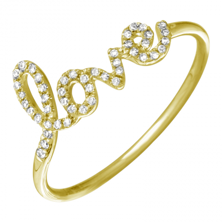Script Diamond Love Ring Yellow Gold