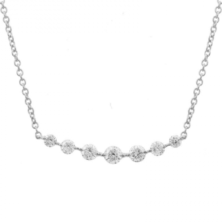 Shared Prong Curved Bar Diamond Necklace White Gold