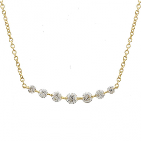 Shared Prong Curved Bar Diamond Necklace Yellow Gold