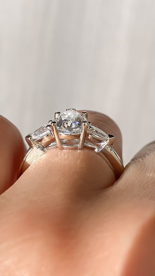 Three Stone Diamond Engagement Ring with Pear Shaped Side Diamonds