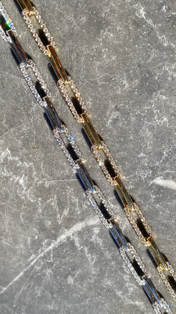 diamond paper clip link bracelet