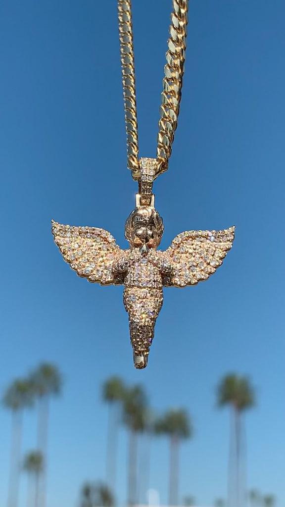 Guardian Angel Diamond Wings Mens Diamond Pendant Necklace