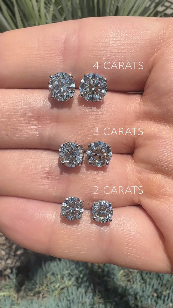 Lab Grown Diamond Stud Earrings - 2 Carat Stud Earrings - 3 Carat Round Diamond Stud Earrings - 4 Carat White Gold Diamond Stud Earrings