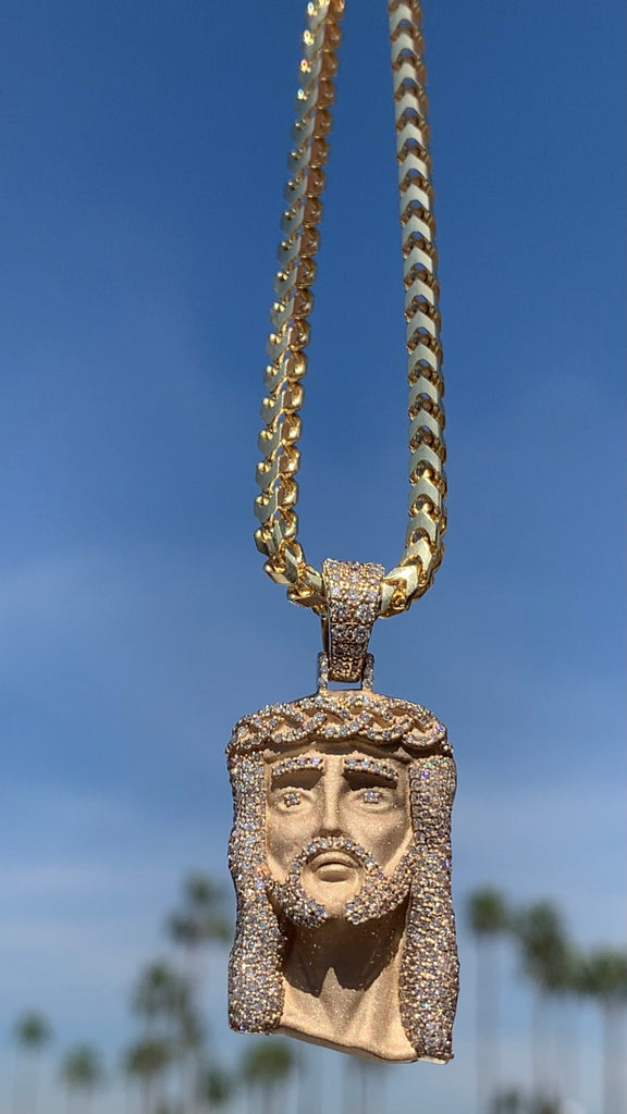 Gold Diamond Iced Out Jesus Piece Chain Necklace
