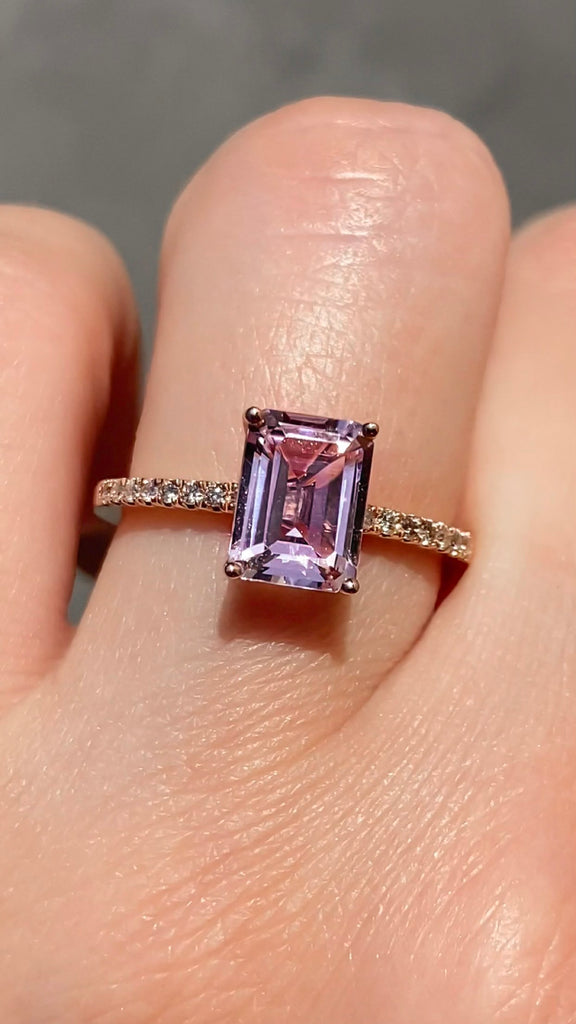 Rose Gold Emerald Cut Morganite Engagement Ring