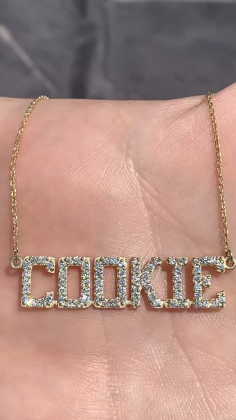 14K Gold Custom Diamond Block Nameplate Necklace