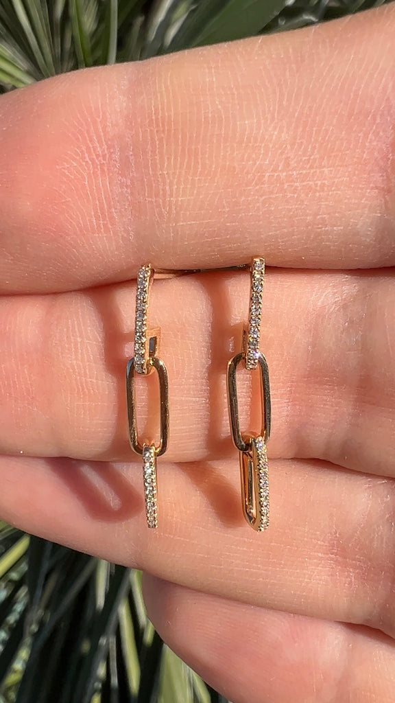 Diamond Mini Paper Clip Link Earrings Gold
