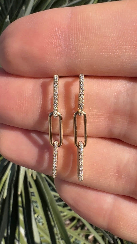 Diamond Paper Clip Link Earrings