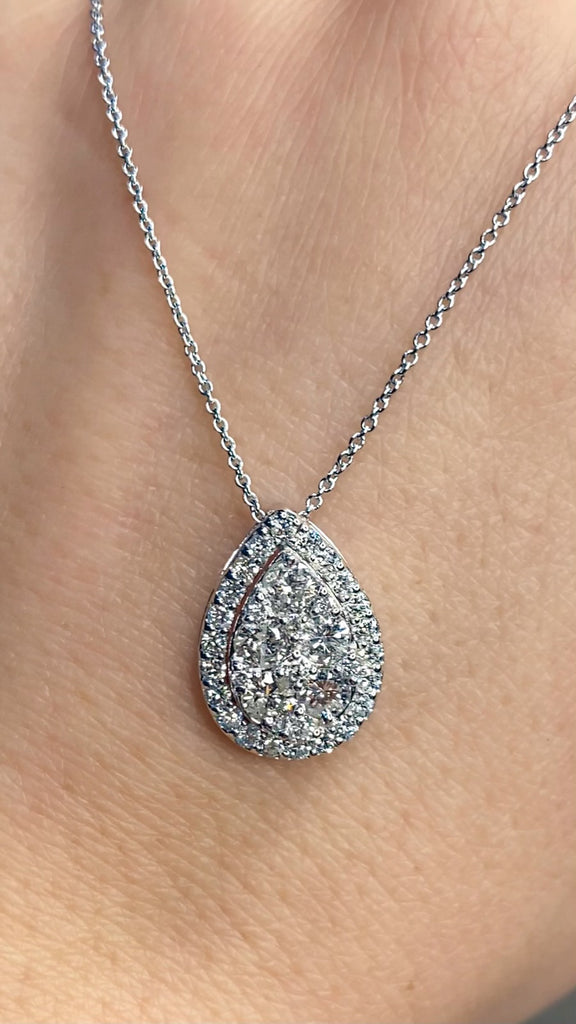 1.00CT Diamond Pear Shape Halo Necklace
