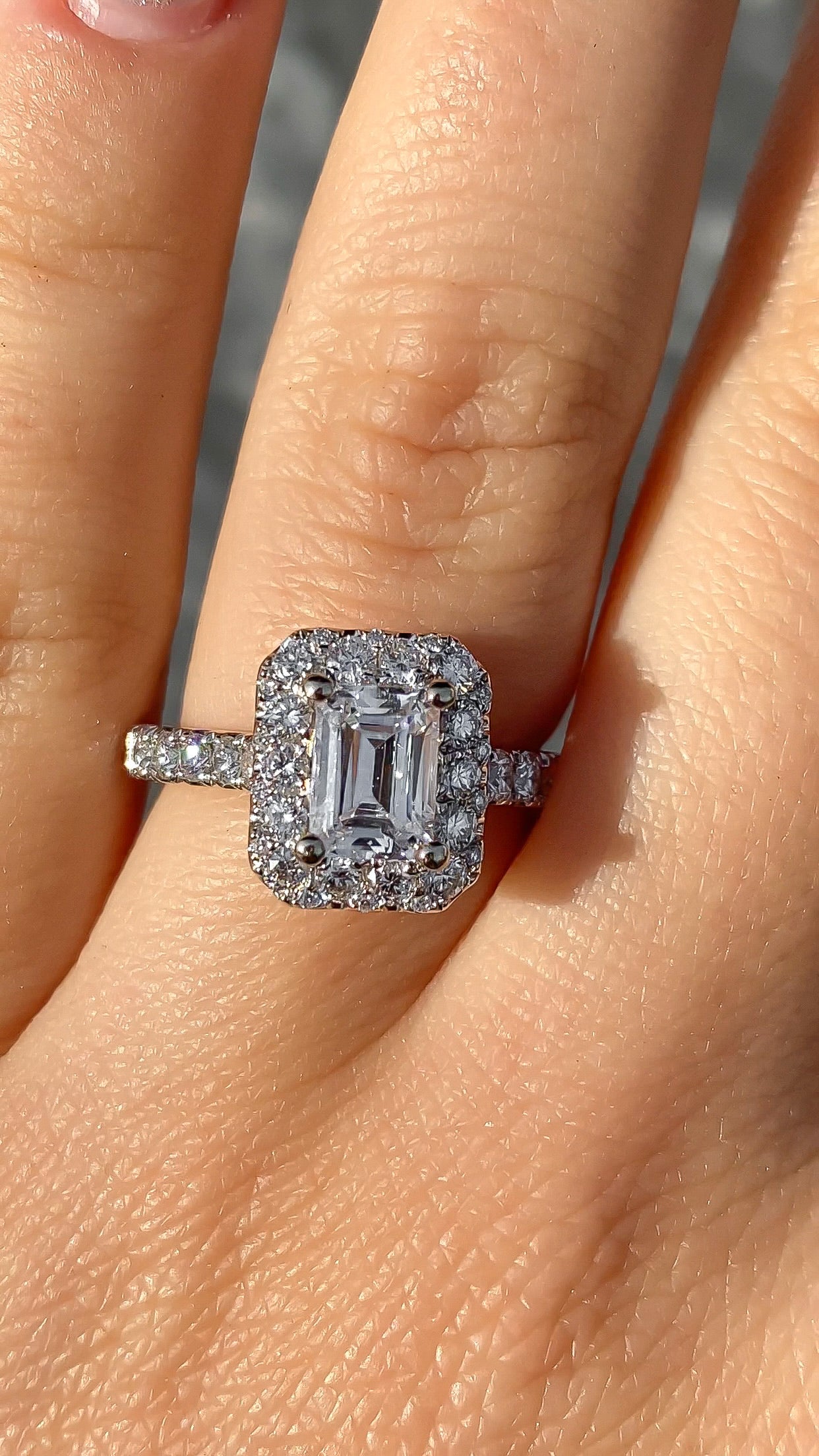 Custom Emerald Cut Diamond Halo Ring – Ascot Diamonds
