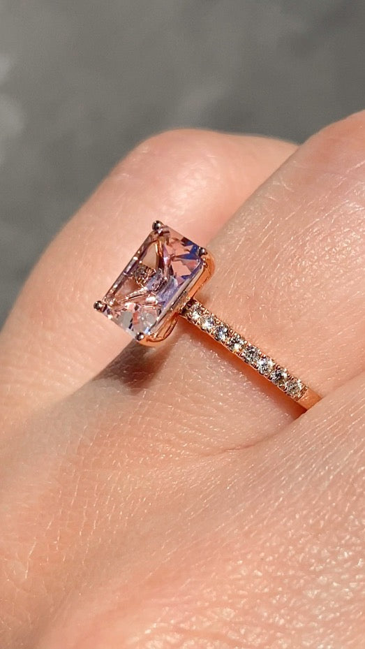 14K Rose Gold Emerald Cut Morganite Ring